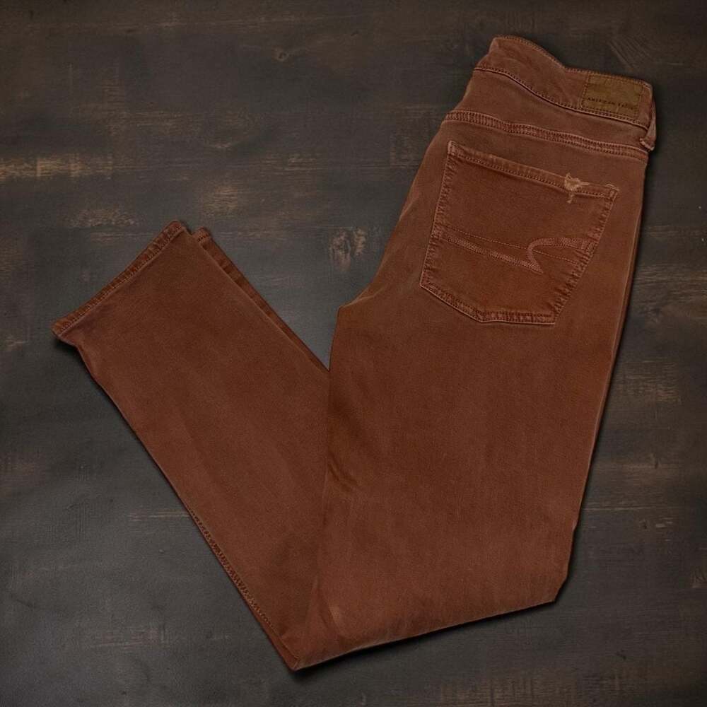 American Eagle Tomgirl Super Stretch Distressed Jeans Rust Brown Size 4 Regular